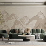 Tapet personalizat Line Art cu peisaj montan cu munti texturati in nuante de bej - FREQUENCY MOUNTAINS