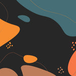 Tapet personalizat Line Art cu forme fluide abstracte in nuante de portocaliu si turcoaz pe un fundal negru - MIDNIGHT FLUIDITY