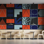 Tapet personalizat Modern cu elemente abstracte geometrice in nuante de rosu si albastru - ABSTRACT PERSPECTIVES
