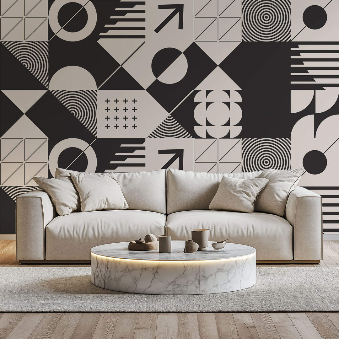 Tapet personalizat Modern cu design minimalist abstract in nuante de alb negru - MODERN GEOMETRICS