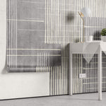 Tapet personalizat Modern cu dungi bej si gri pe un fundal texturat tip plaster - PLASTERED STRIPES