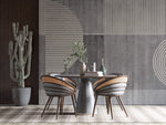 Tapet personalizat Modern cu semicercuri in dungi bej pe un fundal gri plaster - HALF CIRCLE STRIPES