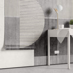 Tapet personalizat Modern cu semicercuri in dungi bej pe un fundal gri plaster - HALF CIRCLE STRIPES