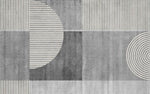 Tapet personalizat Modern cu semicercuri in dungi bej pe un fundal gri plaster - HALF CIRCLE STRIPES