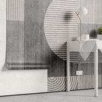 Tapet personalizat Modern cu dungi bej verticale si in semicercuri pe un fundal gri plaster - GRAY PLASTER STRIPES