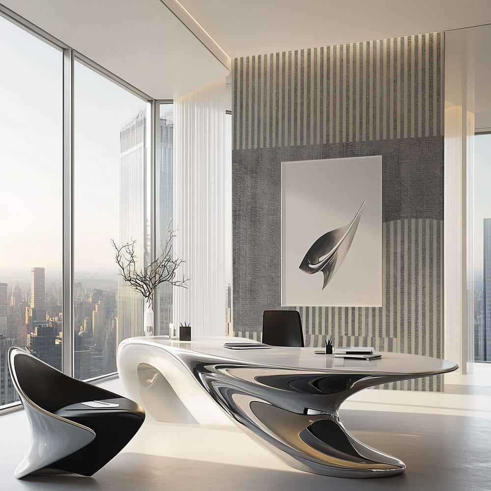 Tapet personalizat Modern cu dungi si semicercuri pe un fundal gri plaster - HALF ILLUSION