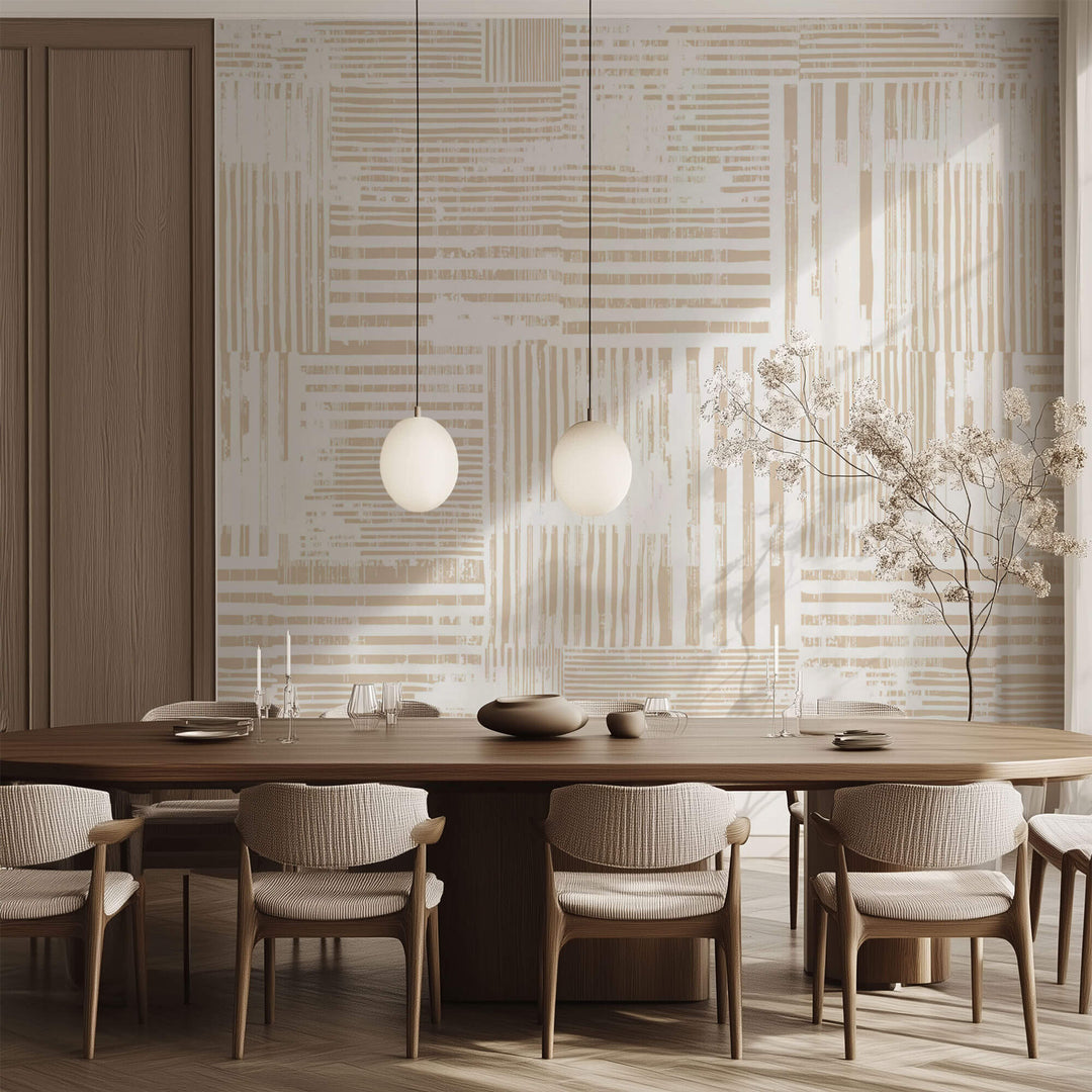 Tapet personalizat Modern cu dungi abstracte in nuante de bej cald si alb - MODERN BEIGE