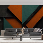 Tapet personalizat Modern cu forme abstracte cu efect 3D in nuante de portocaliu si turcoaz - MODERN STONE WALL
