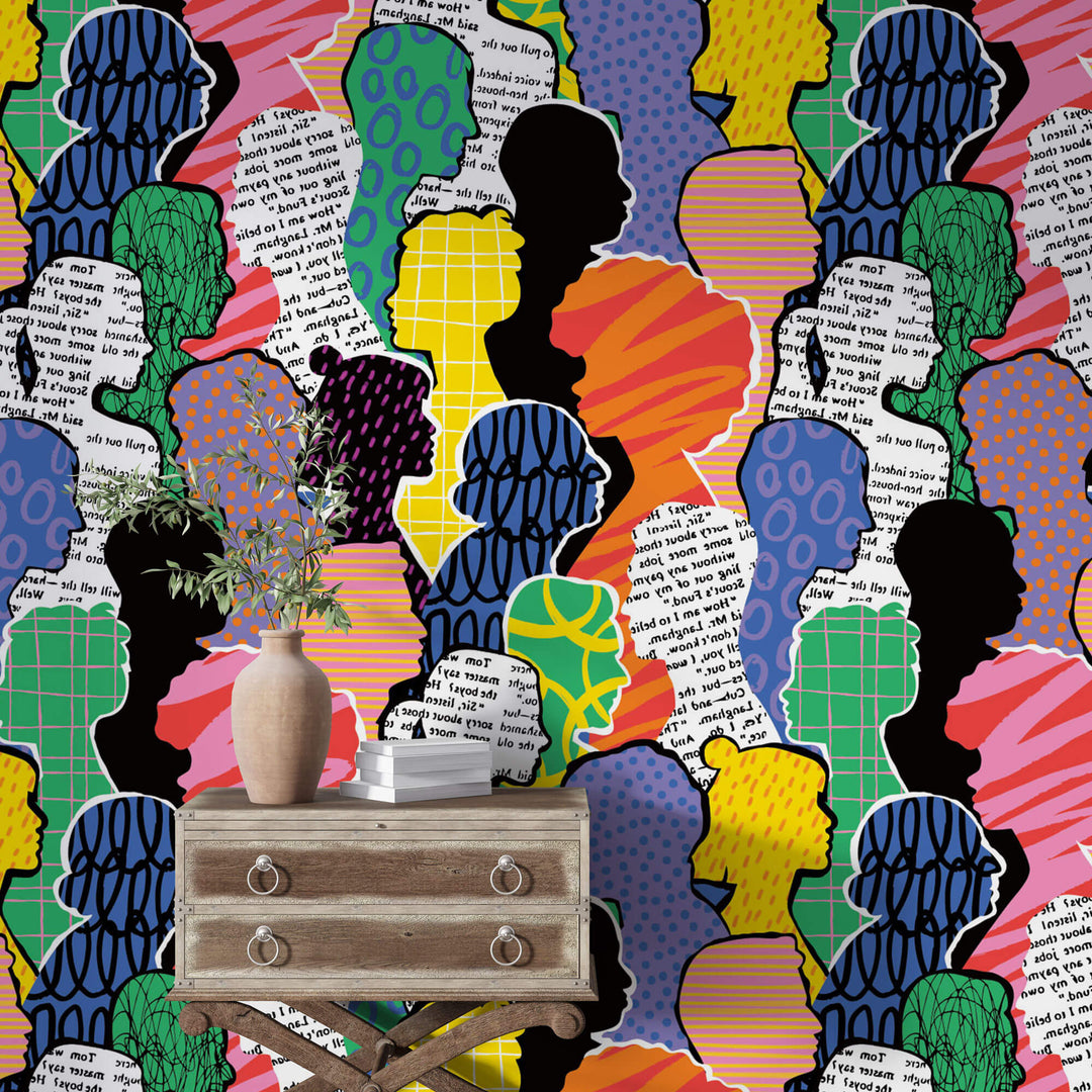 Tapet Personalizat Pop Art & Cartoon cu oameni realizati in colaj de ziare - CROWDED