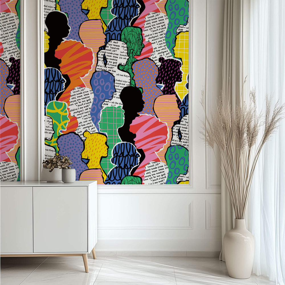 Tapet Personalizat Pop Art & Cartoon cu oameni realizati in colaj de ziare - CROWDED