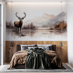 Tapet personalizat forest cu o ilustratie majestuoasa a unui elan intr un peisaj montan impadurit creand o atmosfera salbatica si impresionanta mountain moose