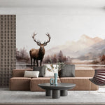 Tapet personalizat forest cu o ilustratie majestuoasa a unui elan intr un peisaj montan impadurit creand o atmosfera salbatica si impresionanta mountain moose