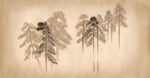 Tapet personalizat forest cu un design simplificat cu brazi stilizati inspirand un aspect curat si contemporan stamp pine trees