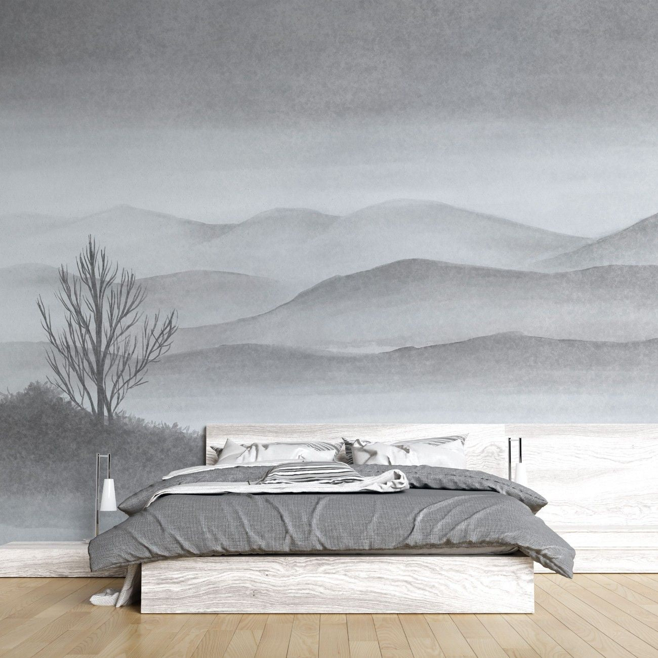 tapet personalizat forest cu o reprezentare artistica a unei paduri cu forme geometrice si elemente rustice aducand un stil traditional bacovian