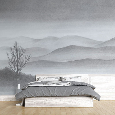 tapet personalizat forest cu o reprezentare artistica a unei paduri cu forme geometrice si elemente rustice aducand un stil traditional bacovian