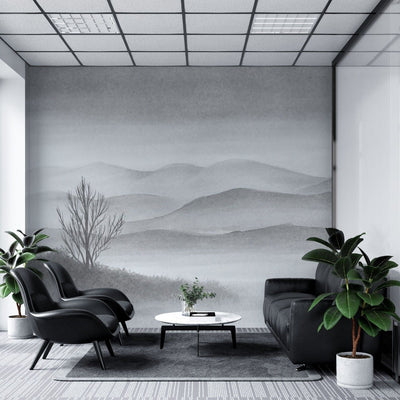 tapet personalizat forest cu o reprezentare artistica a unei paduri cu forme geometrice si elemente rustice aducand un stil traditional bacovian