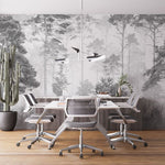 Fototapet personalizat forest cu un peisaj de padure in tonuri de gri cu detalii subtile ideal pentru un decor calm si sofisticat greyscale forest