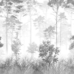 Fototapet personalizat forest cu un peisaj de padure in tonuri de gri cu detalii subtile ideal pentru un decor calm si sofisticat greyscale forest