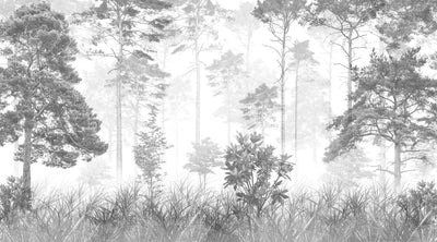 fototapet personalizat forest cu un peisaj de padure in tonuri de gri cu detalii subtile ideal pentru un decor calm si sofisticat greyscale forest