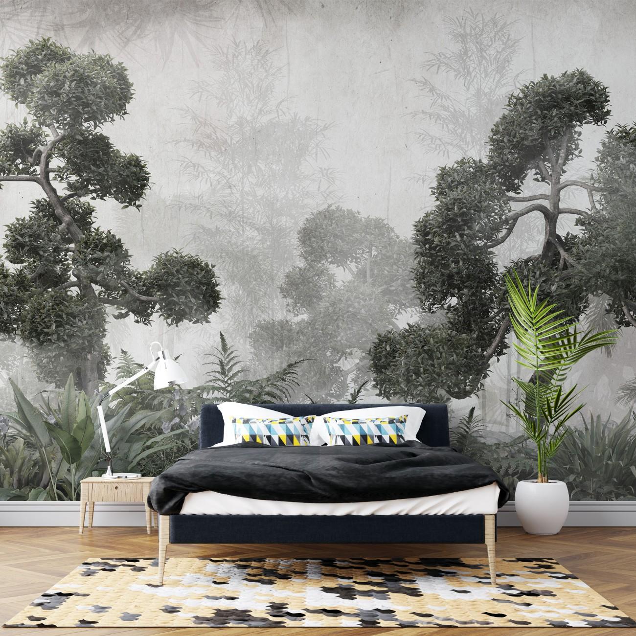 fototapet personalizat forest cu un peisaj de padure in tonuri de gri cu detalii subtile ideal pentru un decor calm si sofisticat greenhouse forest