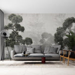 Fototapet personalizat forest cu un peisaj de padure in tonuri de gri cu detalii subtile ideal pentru un decor calm si sofisticat greenhouse forest