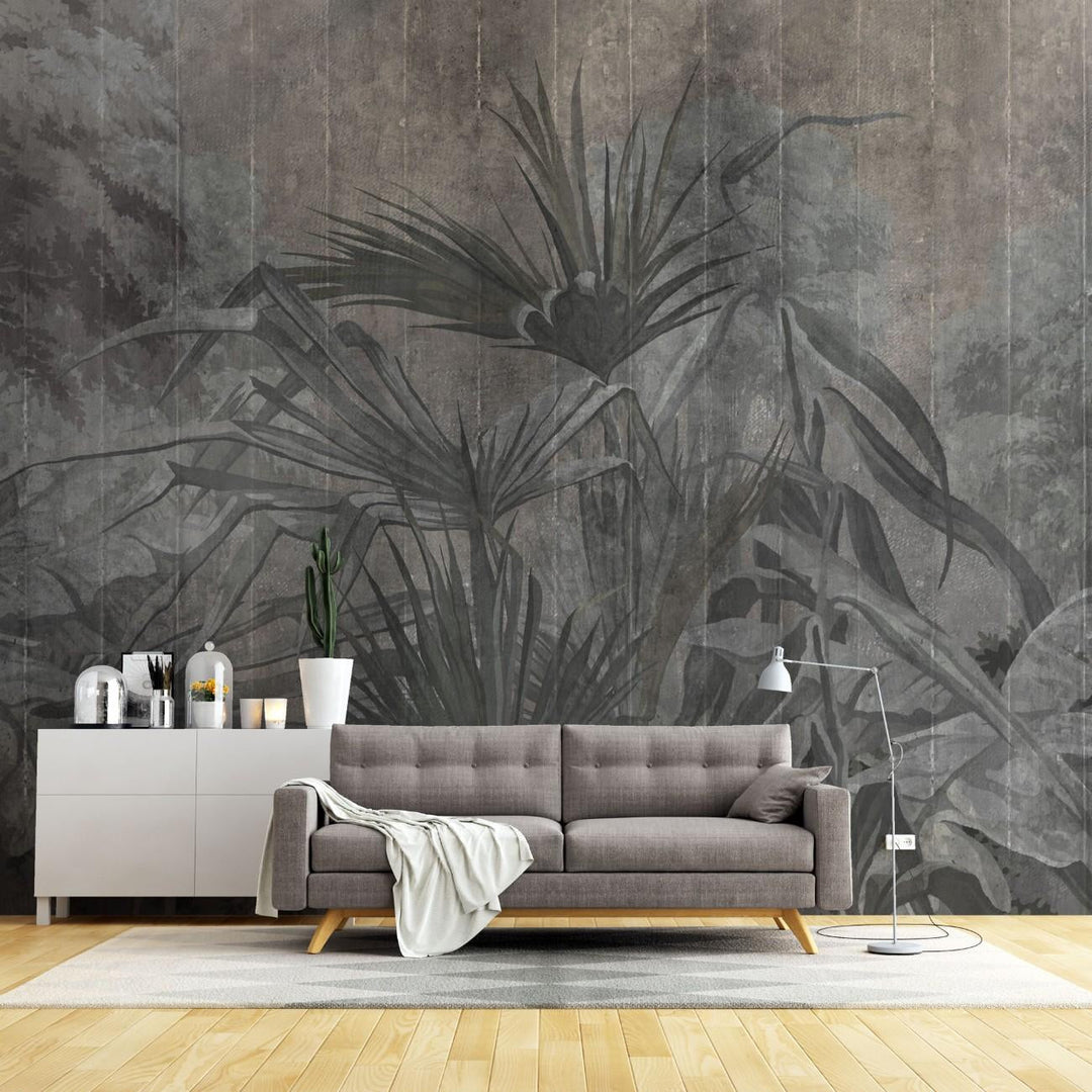 Tapet personalizat forest cu o padure stilizata in nuante intunecate ce aduce un aer de mister si eleganta contemporana dark art forest