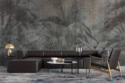 tapet personalizat forest cu o padure stilizata in nuante intunecate ce aduce un aer de mister si eleganta contemporana dark art forest