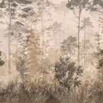 Fototapet personalizat forest cu o padure in ceata la apus unde razele soarelui creaza o atmosfera calda si un sentiment de liniste profunda sunset forest fog