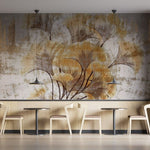 Tapet personalizat forest cu frunze de ginkgo stilizate aranjate intr un model circular creand un design modern si elegant radius ginkgo