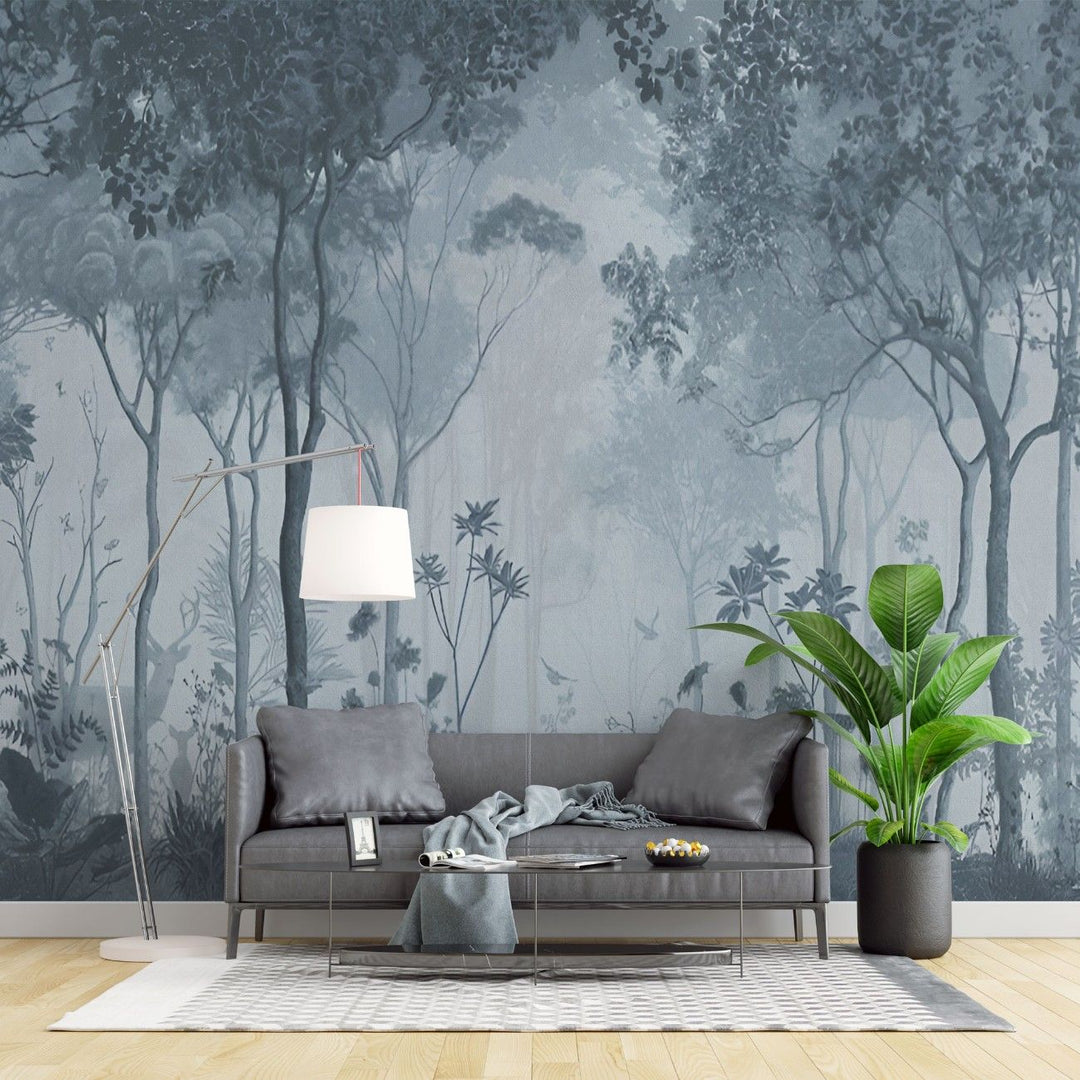 Fototapet personalizat forest cu o reprezentare artistica a unor cerbi intr o padure intunecata evocand o atmosfera misterioasa inainte de furtuna deers before storm