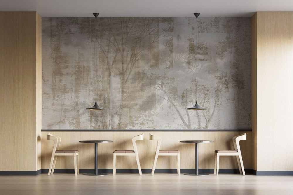 Tapet personalizat forest cu o silueta a copacilor texturata ca o panza oferind un aspect artistic si modern textile paint forest