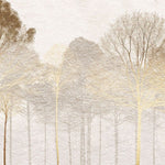Tapet personalizat forest cu o padure de copaci aurii pe un fundal ce imita o tencuiala oferind un contrast elegant si o atmosfera sofisticata stucco forest