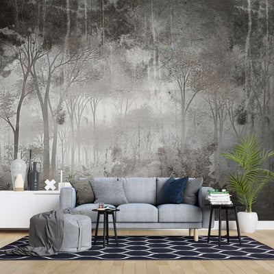 tapet personalizat forest cu o explozie de frunze si elemente naturale in miscare sugerand dinamismul unei furtuni in padure scatter storm