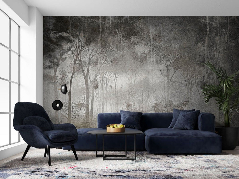 Tapet personalizat forest cu o explozie de frunze si elemente naturale in miscare sugerand dinamismul unei furtuni in padure scatter storm