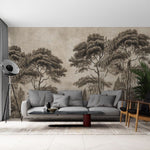 Tapet personalizat forest cu pini si chiparosi ilustrati intr un stil clasic si atemporal aducand eleganta si profunzime spatiului victorian forest