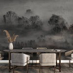Tapet Personalizat Forest cu padure in alb negru si ceata - GRAYSCALE FOREST