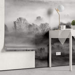 Tapet Personalizat Forest cu padure in alb negru si ceata - GRAYSCALE FOREST