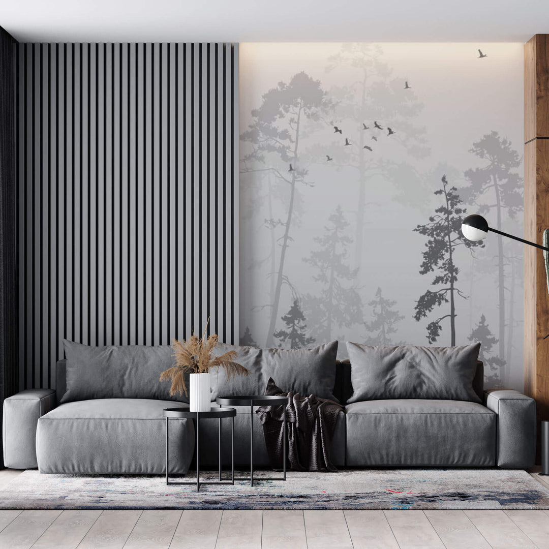 Tapet Personalizat Forest cu peisaj vertical dintr-o padure in ceata - VERTICAL FOG TREES