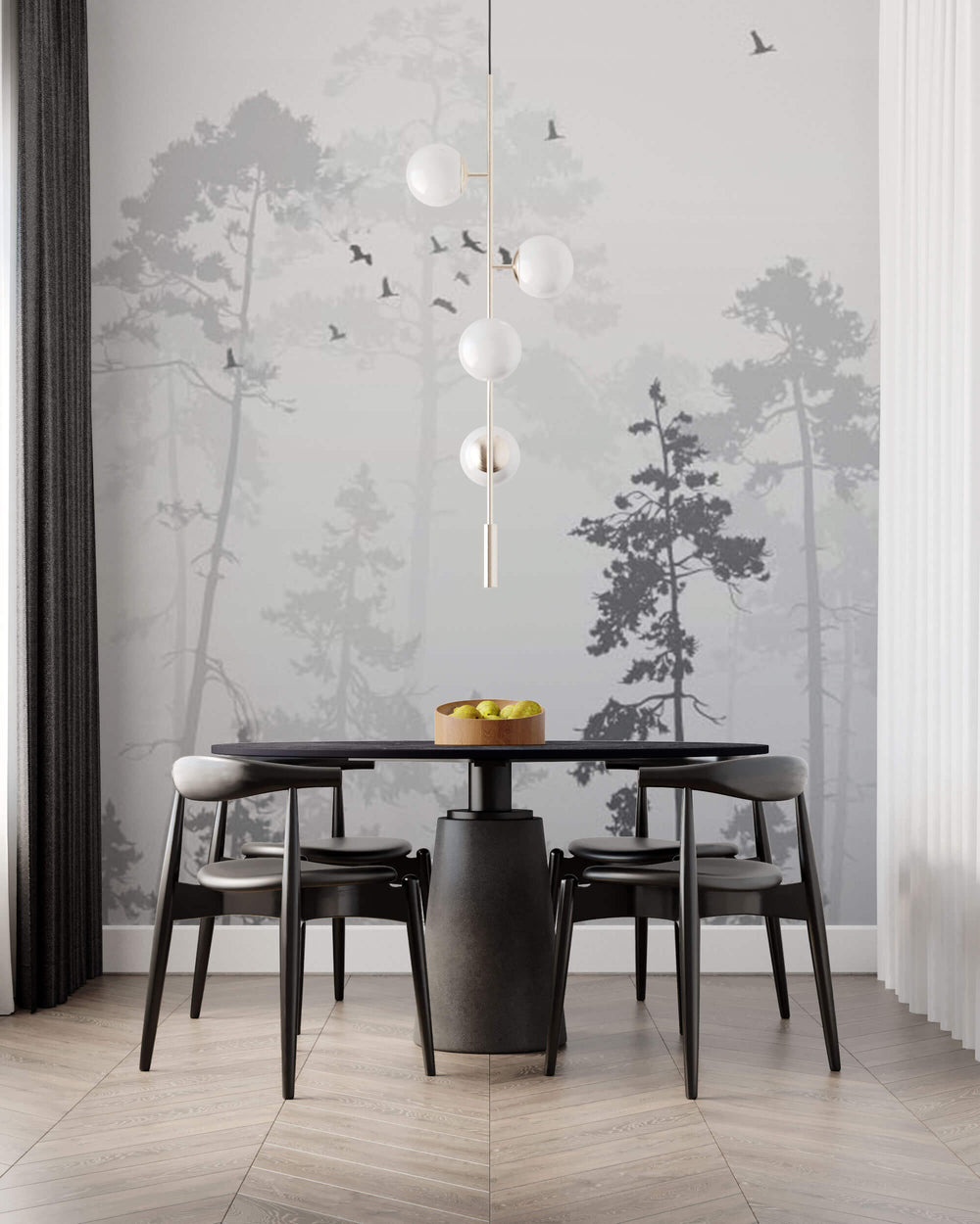 Tapet Personalizat Forest cu peisaj vertical dintr-o padure in ceata - VERTICAL FOG TREES