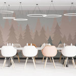 Tapet Personalizat Forest cu brazi in nuante pastel vazuti din departare - PASTEL FOREST