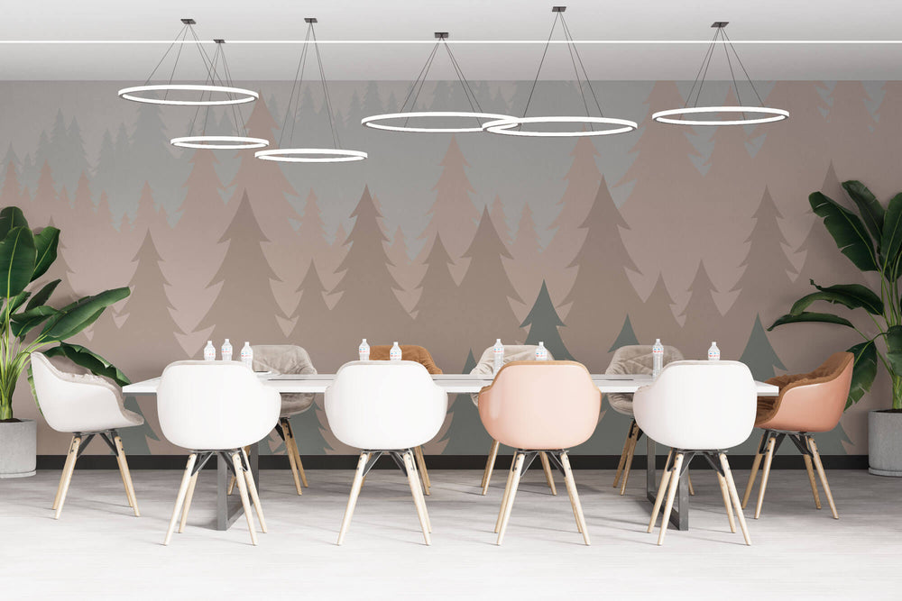 Tapet Personalizat Forest cu brazi in nuante pastel vazuti din departare - PASTEL FOREST