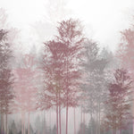 Tapet Personalizat Forest cu copaci in nuante de roz si brazi in ceata - PINK BAMBOO FOREST