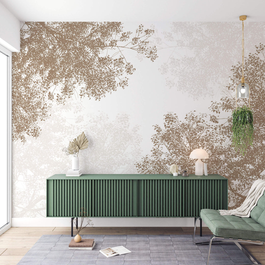 Tapet Personalizat Forest cu padure de foioase in nuante de bej - BROWN CONIFEROUS