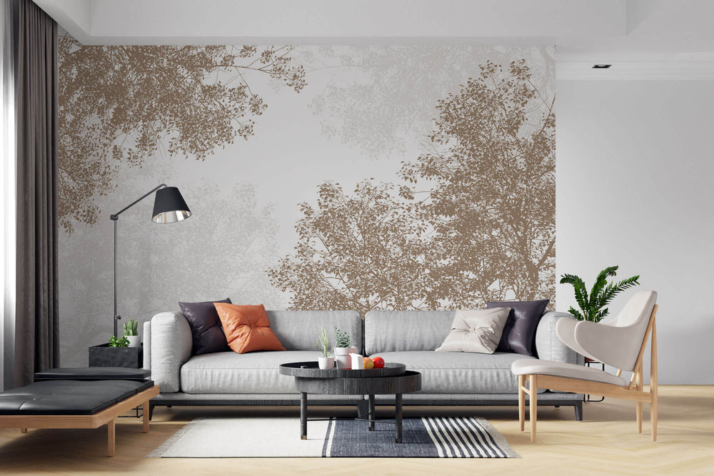 Tapet Personalizat Forest cu padure de foioase in nuante de bej - BROWN CONIFEROUS