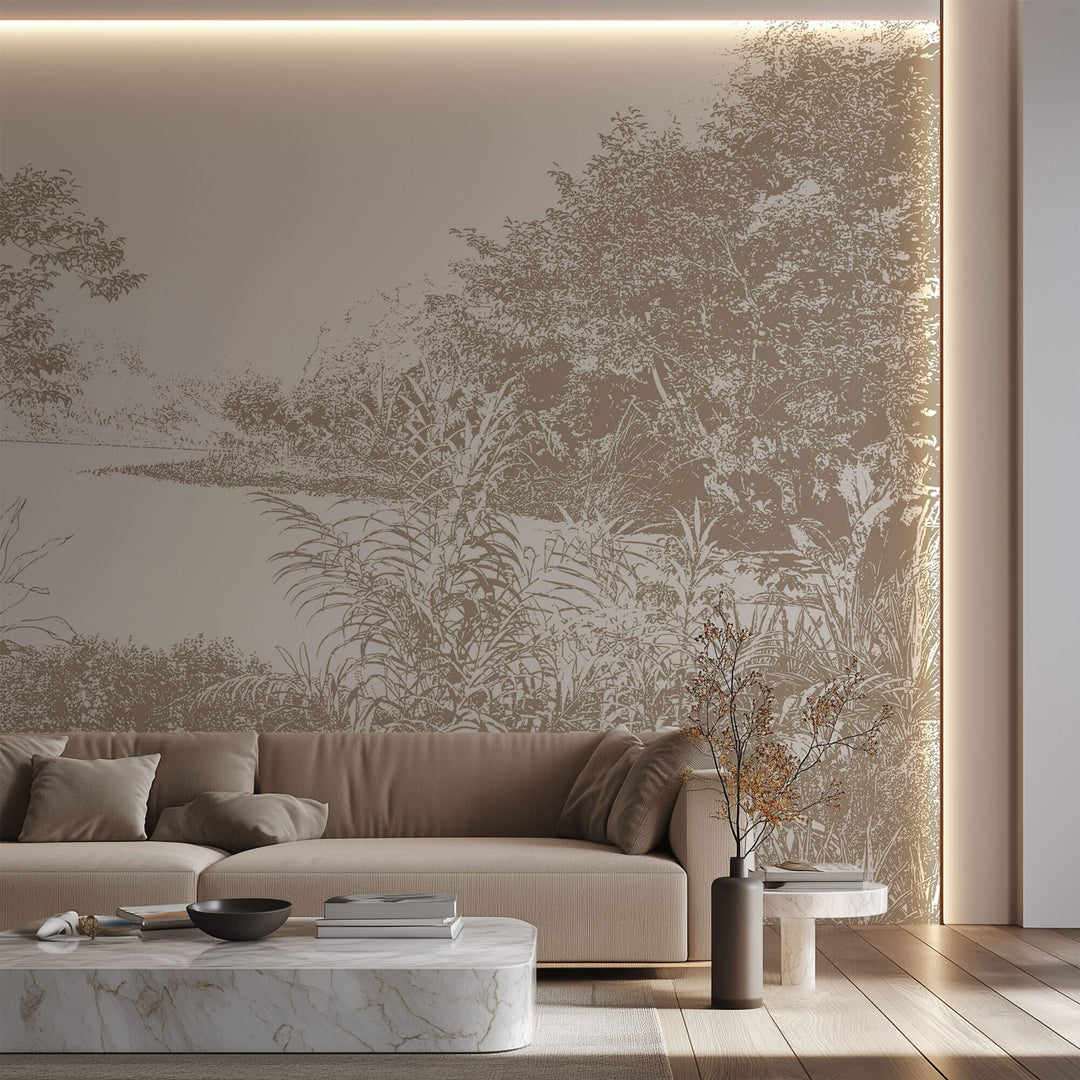 Tapet Personalizat Forest cu liziera abstracta in nuante de bej - BEIGE BOTANIC