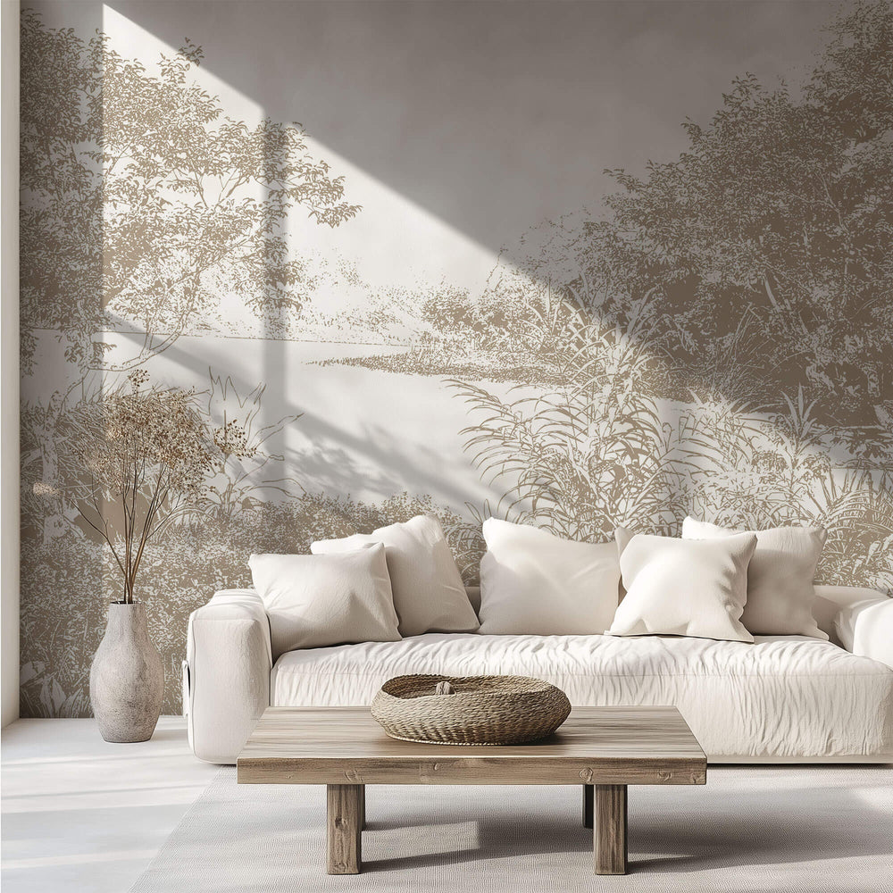 Tapet Personalizat Forest cu liziera abstracta in nuante de bej - BEIGE BOTANIC