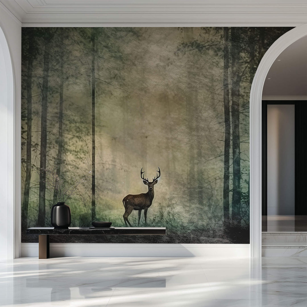 Tapet Personalizat Forest cu cerb si padure intunecata cu fundal texturat - DARK REINDEER