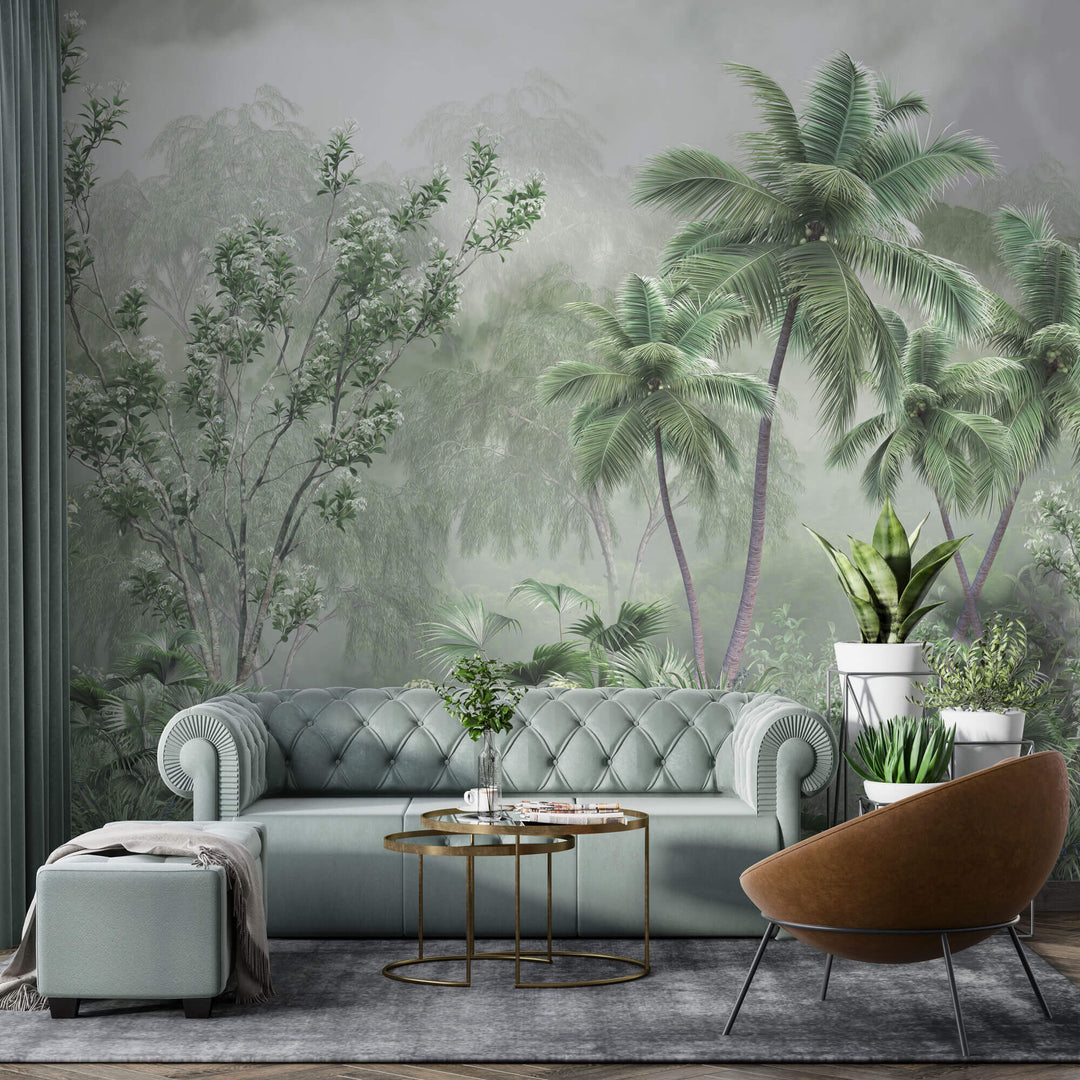 Tapet Personalizat Forest cu padure tropicala verde in ceata - DENSE TROPICAL FOREST