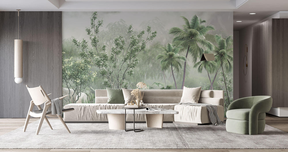 Tapet Personalizat Forest cu padure tropicala verde in ceata - DENSE TROPICAL FOREST