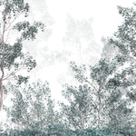 Tapet Personalizat Forest cu padure de foioase cu cer in ceata - FADED GREEN